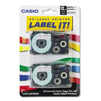 Casio KL XR12WE2S 12 mm x 26 ft. Label Tape Cassette, Black on White, 2/Pack