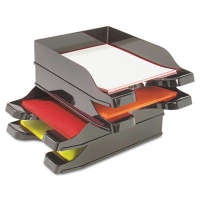 Deflect-o 2-1/2" H Two-Tier Docutray Multi-Directional Stacking Desk Tray Set, Black