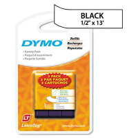 Dymo LetraTag 12331 Plastic 1/2" x 13 ft. Label Tape Cassette, Assorted, 3/Pack