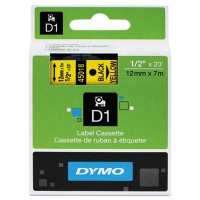 Dymo D1 45018 Polyester 1/2" x 23 ft. Label Maker Tape, Black on Yellow