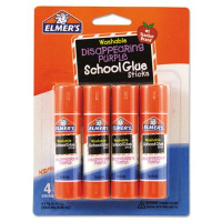 Elmer's .24 oz Washable School Glue Sticks, Purple Application, 4/Pack