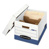 Bankers Box 12" x 15" x 10" Letter & Legal R-Kive Max Storage Boxes, 12/Carton, White/Blue