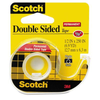 Scotch 1/2" x 6.9 yds Double-Sided Permanent Tape with Dispenser, Clear, 1" Core