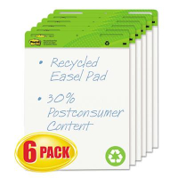 Post-it Recycled Self-Stick, 25" x 30", 30-Sheet, 6-Pack, Unruled Easel Pads