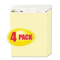 Post-it Self-Stick 25" x 30-1/2", 30-Sheet, 4-Pack, Yellow, Ruled Easel Pads