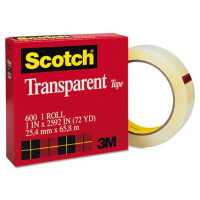Scotch  1" x 72 yds Transparent Tape, 3" Core, Clear
