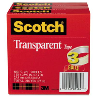 Scotch 1" x 72 yds Transparent Tape, 3" Core, 3-Pack