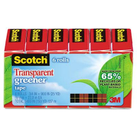 Scotch 3/4" x 25 yds Transparent Greener Tape, 1" Core, 6-Pack