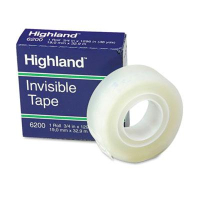 Highland 3/4" x 36 yds Invisible Permanent Mending Tape, 1" Core, Clear