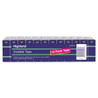 Highland 3/4" x 27.8 yds Invisible Tape, 1" Core, Clear, 12-Pack
