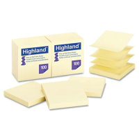 Highland 3" X 3", 12 100-Sheet Pads, Yellow Sticky Notes