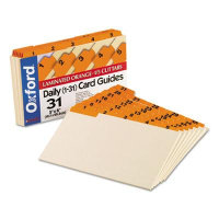Oxford 1/5 Tab 5" x 8" 31-Day Index Card Guides, Manila, 1 Set