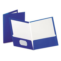 Oxford 100-Sheet 8-1/2" x 11" Laminated Two-Pocket Portfolio, Blue, 25/Box
