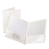 Oxford 100-Sheet 8-1/2" x 11" Laminated Two-Pocket Portfolio, White, 25/Box