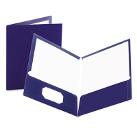Oxford 100-Sheet 8-1/2" x 11" Laminated Two-Pocket Portfolio, Navy, 25/Box