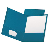 Oxford 100-Sheet 8-1/2" x 11" Linen Two-Pocket Portfolio, Teal, 25/Box