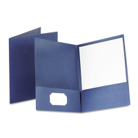 Oxford 100-Sheet 8-1/2" x 11" Linen Two-Pocket Portfolio, Navy, 25/Box