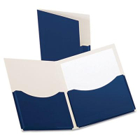 Oxford 200-Sheet 8-1/2" x 11" Double Stuff Two-Pocket Laminated Paper Folder, Navy
