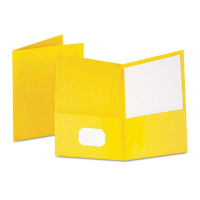 Oxford 100-Sheet 8-1/2" x 11" Embossed Leather Grain Two-Pocket Portfolio, Yellow, 25/Box