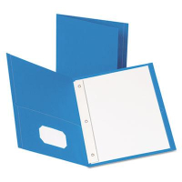 Oxford 1/2" Capacity 8-1/2" x 11" Tang Fastener Twin-Pocket Folders, Light Blue, 25/Box