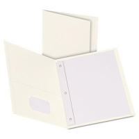Oxford 1/2" Capacity 8-1/2" x 11" Tang Fastener Twin-Pocket Folders, White, 25/Box