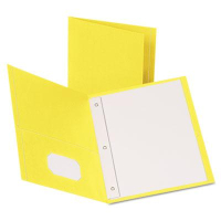Oxford 1/2" Capacity 8-1/2" x 11" Tang Fastener Twin-Pocket Folders, Yellow, 25/Box