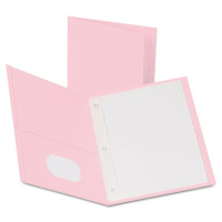 Oxford 1/2" Capacity 8-1/2" x 11" Tang Fastener Twin-Pocket Folders, Pink, 25/Box