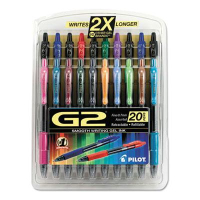 Pilot G2 0.7 mm Fine Retractable Gel Roller Ball Pens, Assorted, 20-Pack