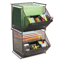 Safco 4-Compartment Onyx Stackable Mesh Storage Bin