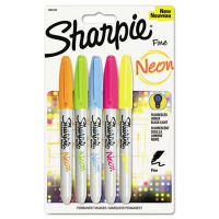 Sharpie Neon Permanent Marker, Fine Tip, Assorted, 5-Pack