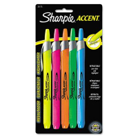 Sharpie Accent Retractable Chisel Tip Highlighter, Assorted, 5-Pack