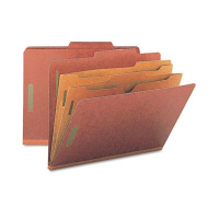 Smead 6-Section Letter 25-Point Pressboard 2-Pocket Classification Folders, Red, 10/Box