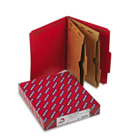 Smead 6-Section Letter 23-Point Pressboard 2-Pocket Classification Folders, Bright Red, 10/Box