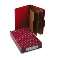 Smead 8-Section Legal 23-Point Pressboard Classification Folders, Bright Red, 10/Box