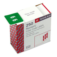 Smead 1-1/2" x 1-1/2" Number "6" Single Digit End Tab Labels, White-on-Green, 250/Roll