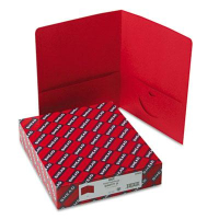 Smead 100-Sheet 8-1/2" x 11" Embossed Leather Grain Two-Pocket Portfolios, Red, 25/Box
