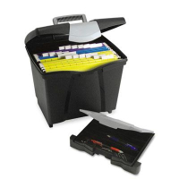 Storex 11-1/4" D Letter Portable File Storage Box w/ Drawer, Black
