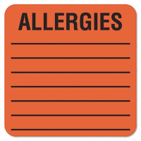 Tabbies 2" x 2" Allergy Medical Warning Labels, Orange, 500/Roll