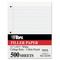 TOPS 8-1/2" x 11", 500-Sheets, College Rule Filler Paper
