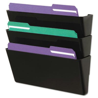 Universal 3-Pocket Letter Recycled Plastic Wall File Pocket, Black