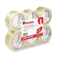 Universal One 2" x 55 yds Clear Box Sealing Tape, 3" Core, 6-Pack
