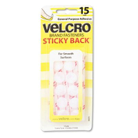 Velcro 5/8" Diameter Sticky-Back Hook & Loop Dot Fasteners on Strips, White, 15 Sets/Pack