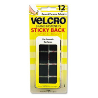Velcro 7/8" Sticky-Back Hook & Loop Square Fasteners on Strips, Black, 12 Sets/Pack