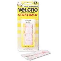 Velcro 7/8" Sticky-Back Hook & Loop Square Fasteners on Strips, White, 12 Sets/Pack