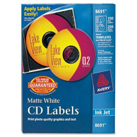 Avery Inkjet CD/DVD Labels, Matte White, 100/Pack