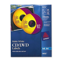 Avery Inkjet CD/DVD Labels, Matte White, 40/Pack