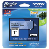 Brother P-Touch TZE151 TZe Series 1" x 26.2 ft. Standard Labeling Tape, Black on Clear