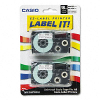 Casio KL XR18WE2S 18 mm x 26 ft. Label Tape Cassette, Black on White, 2/Pack