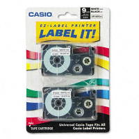 Casio KL XR9WE2S 9 mm x 26 ft. Label Tape Cassette, Black on White, 2/Pack