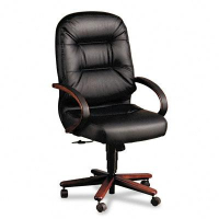 HON Pillow-Soft 2191 Leather Wood High-Back Executive Office Chair, Mahogany